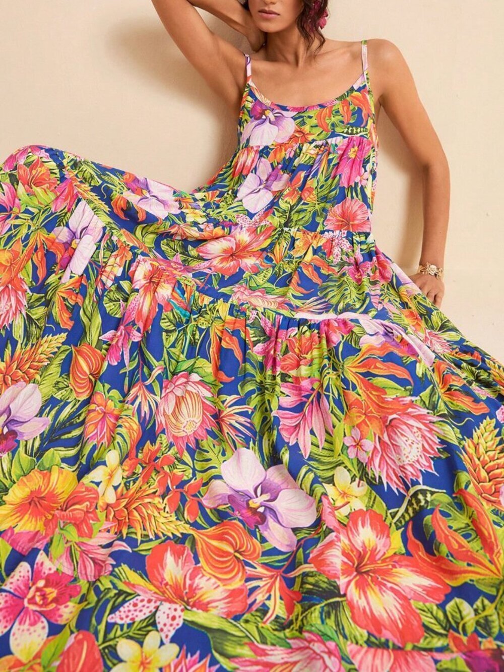 Multicolor Boho Elegant Women's Tropical Floral Vacation Dress - Picture 7 of 7